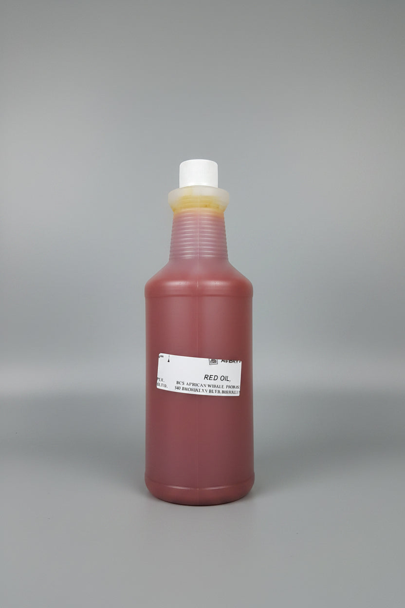 A translucent reddish-brown bottle with a white cap and a white label reading '6EO Oil', photographed against a light gray background.