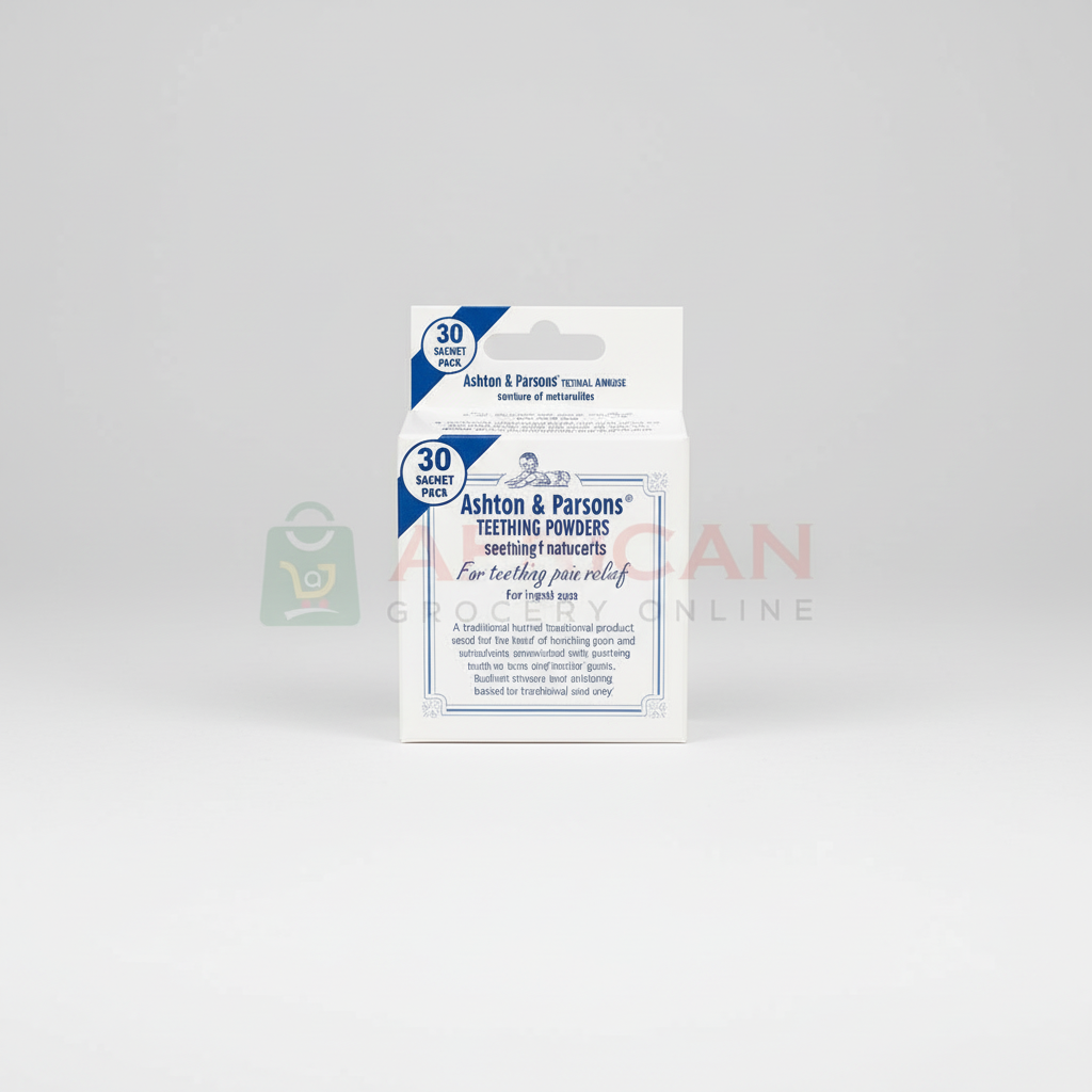 Packaging of Ashton & Parsons teething pastes, with product information and branding visible.