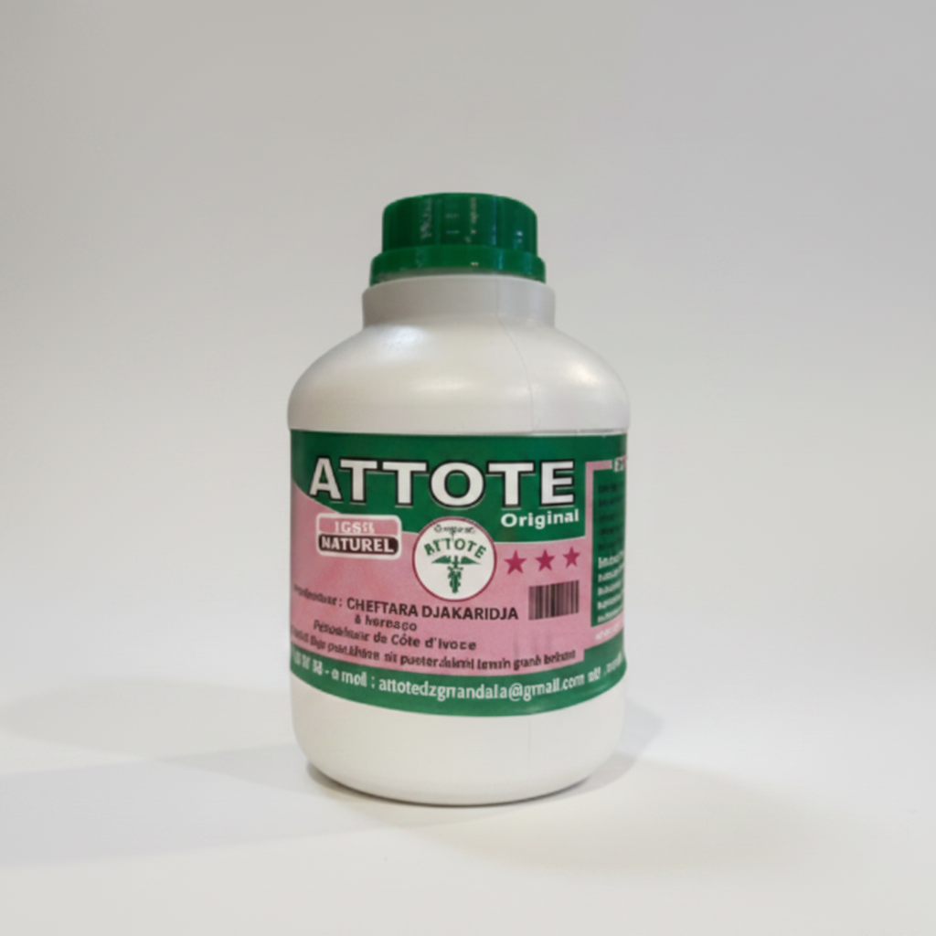 A plastic bottle labeled 'ATTOTEE HERBS' with a green cap on a white background.