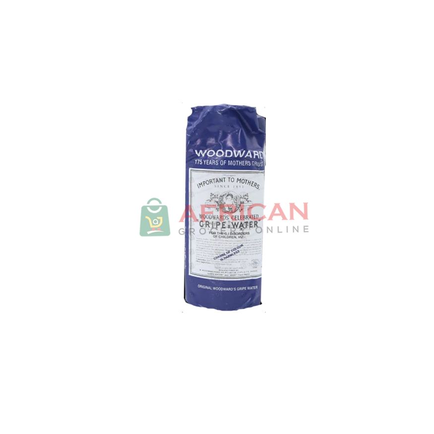 A package of Gripe Water by WoodWare, which is a herbal supplement product.