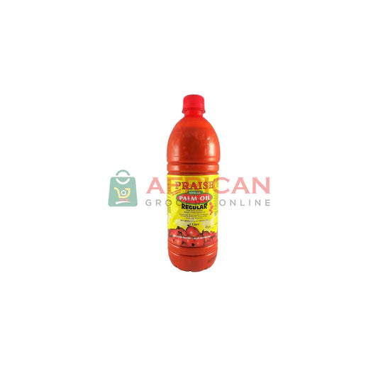 Palm oil bottle with a label on a white background