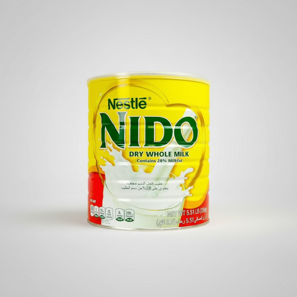 Nestle Nido dry whole milk can on a white background