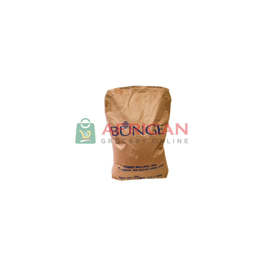 A 50-pound bag of white corn meal.