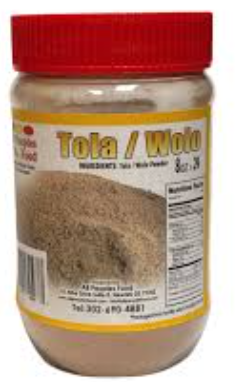 Jar of Tola/Wolu food product with a red lid