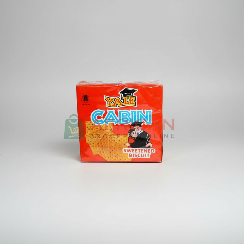 A packaged product labeled 'Yale Cabin Sweet Potato Biscuit' with a red and white color scheme.