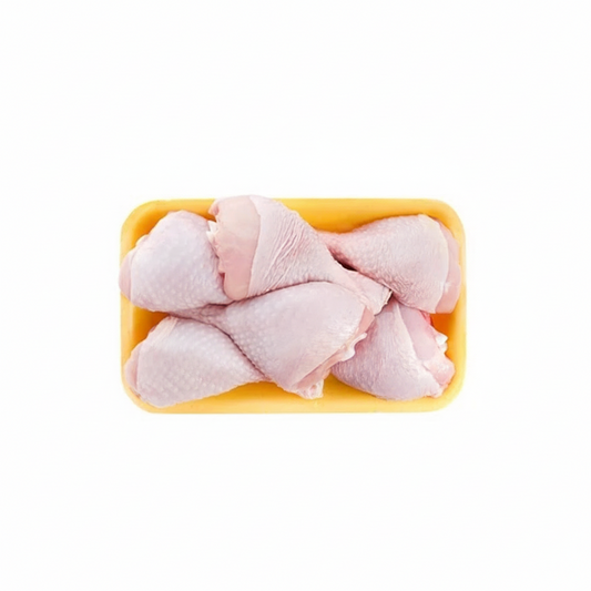 A tray of frozen chicken drumsticks.