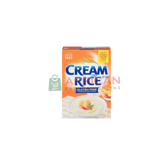 Packaging of Cream of Rice cereal, with the brand name and 'Gluten Free' label visible.