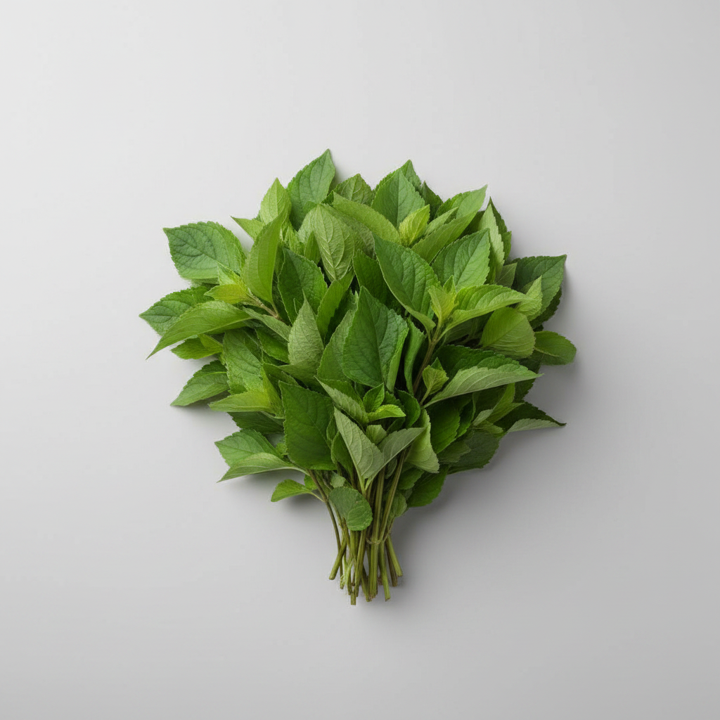 Bunch of fresh green leaves on a brown paper background