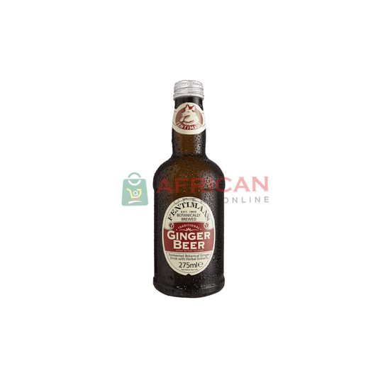 A bottle of ginger beer with a label that includes the brand name 'Astall' and the product name 'Ginger Beer'. The bottle has a dark background and is positioned against a white background with the text 'African Grocery Online'.
