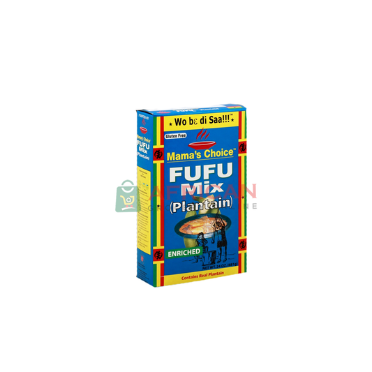 Packaging for Mama's Choice Fufu Mix, featuring the product name and an image of a traditional Fufu bowl.