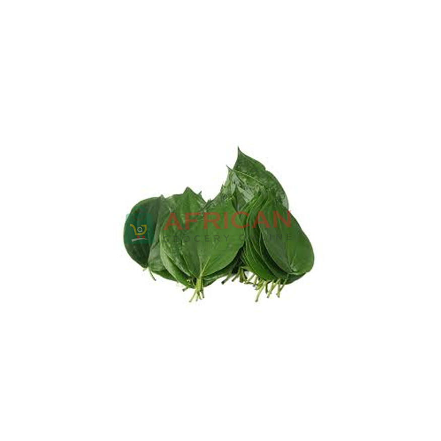Fresh bitter leaves on a white background with a logo in the top right corner that says 'African'.