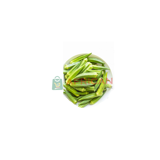 A pile of fresh green okra on a white background.
