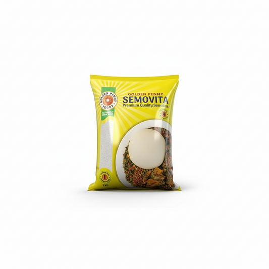 A package of Semovita, a cooking ingredient, with a yellow and white label featuring the brand 'Golden Pennies'.