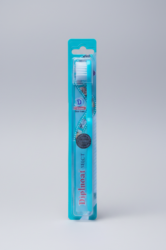 Denture cleaning stick with blue packaging on a white background